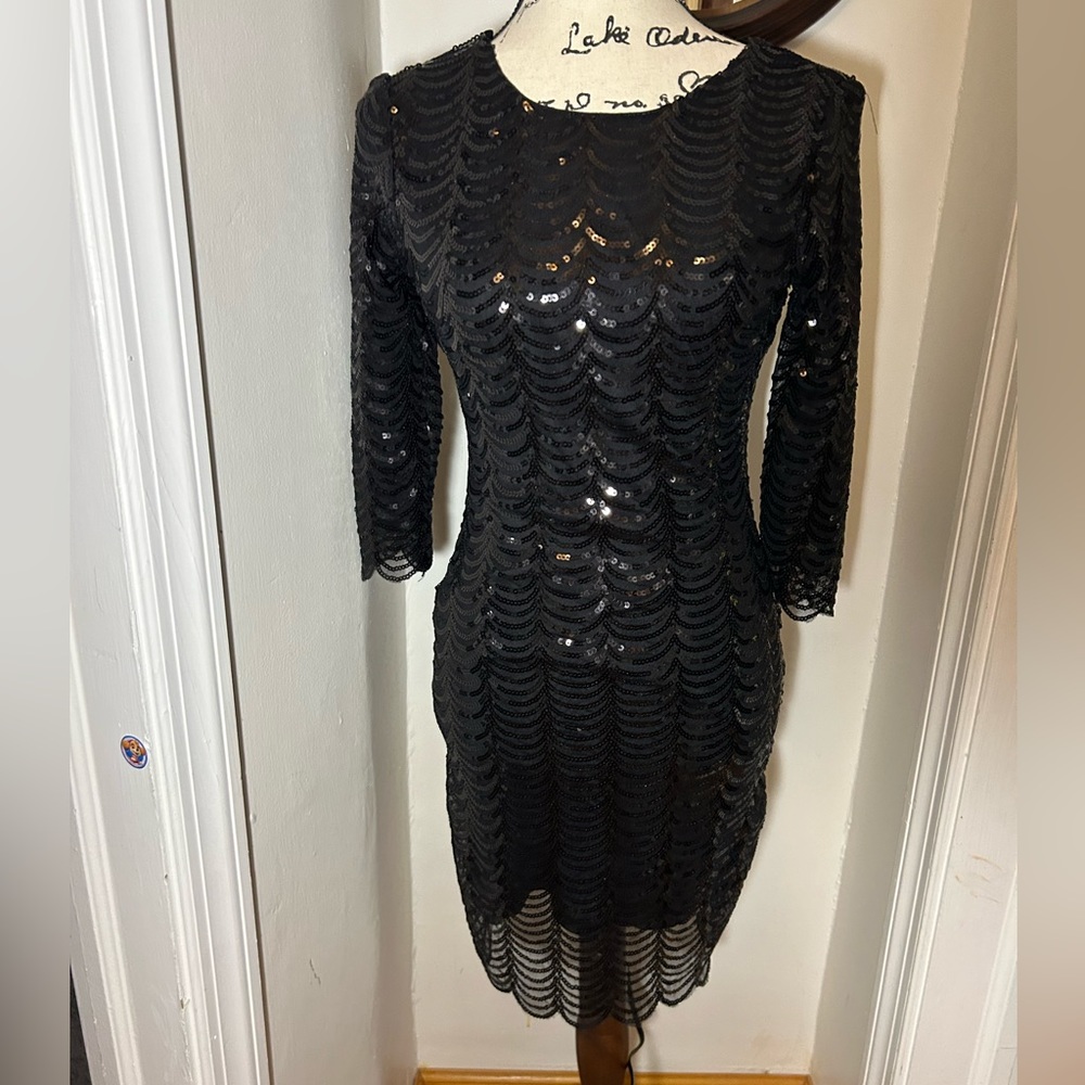 Lulus Stardust Black Sequin Bodycon Dress Small